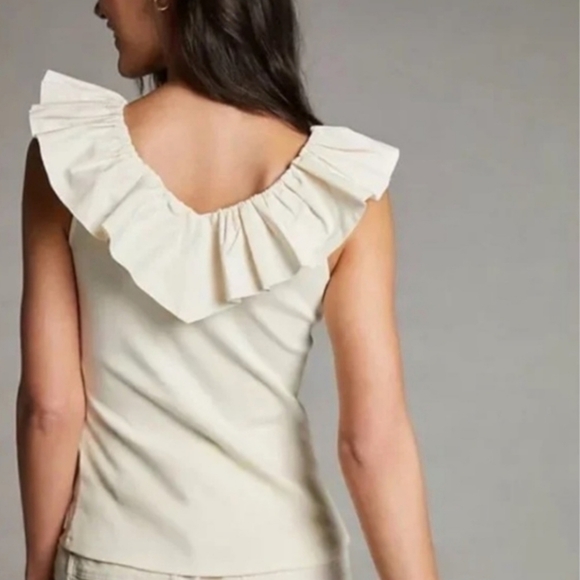 🕊 Maeve by Anthropologie Cream Ruffled Blouse - Picture 3 of 11
